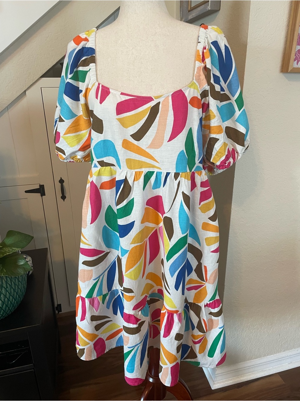 Tabitha Brown Target Botanical Leaf-Print Puff Sleeve Midi Dress Tropical